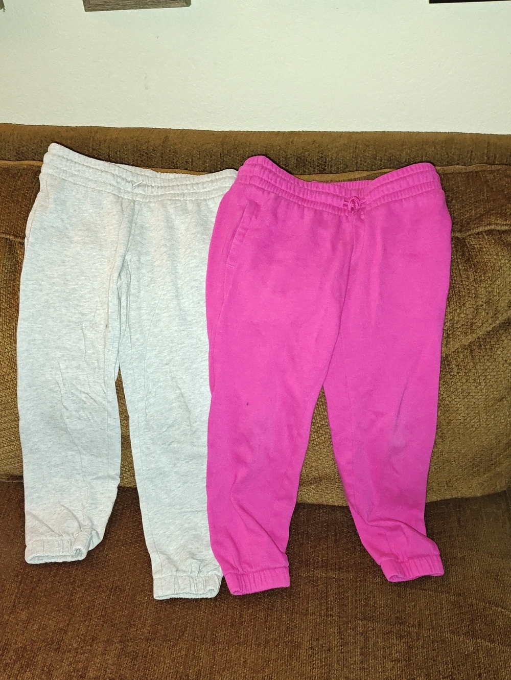 Kids Fleece Jogger Sweats - Pink & Light Gray